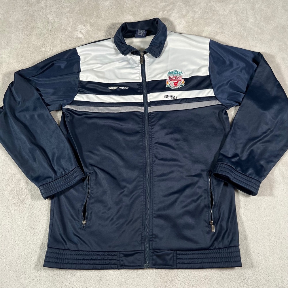 Vintage Reebok Liverpool FC Track Jacket Navy White Highbury Men's Large READ*